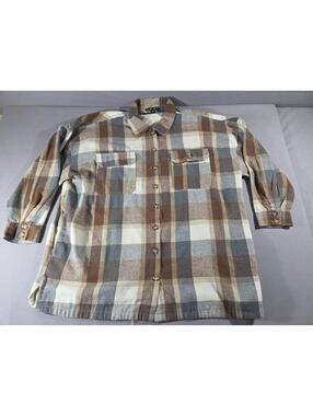 Taxi Flannel Shirt Mens 3X Brown Plaid Button Up Cotton